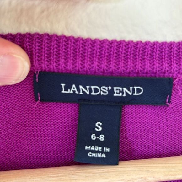 Lands’ End Purple Embroidered Floral Cardigan Sweater 100% Cotton Size Small - Picture 6 of 8